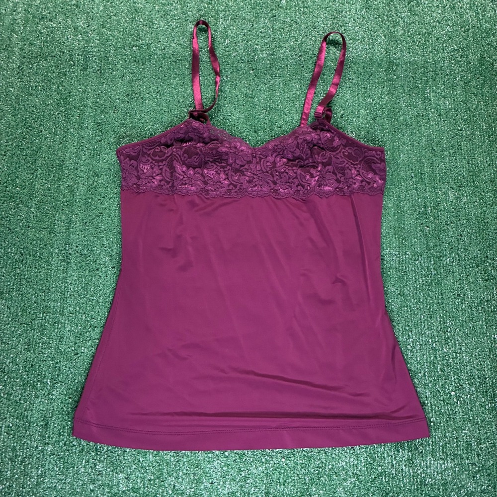 Y2K Lace Trim Camisole Tank Top Burgundy‎ Plum